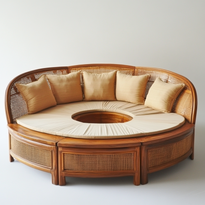 20 Wabi-sabi style solid wood rattan woven sofa, Nordic modern and simple creative living room home light luxury round sofa
