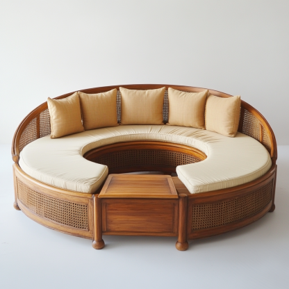 20 Wabi-sabi style solid wood rattan woven sofa, Nordic modern and simple creative living room home light luxury round sofa - Image 7