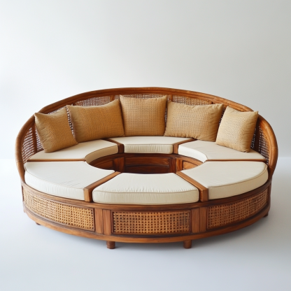 20 Wabi-sabi style solid wood rattan woven sofa, Nordic modern and simple creative living room home light luxury round sofa - Image 6