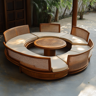 Wabi-sabi style solid wood rattan woven sofa, Nordic modern and simple creative living room round sofa for home use