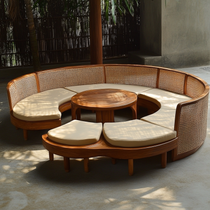Wabi-sabi style solid wood rattan woven sofa, Nordic modern and simple creative living room round sofa for home use - Image 2