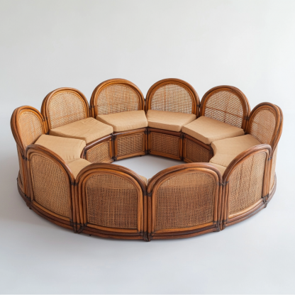 Wabi-sabi style solid wood rattan woven sofa, Nordic modern and simple creative living room home light luxury round sofa - Image 8