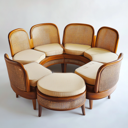 Wabi-sabi style solid wood rattan woven sofa, Nordic modern and simple creative living room home light luxury round sofa - Image 7
