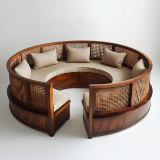 Wabi-sabi style solid wood rattan woven sofa, Nordic modern and simple creative living room home light luxury round sofa