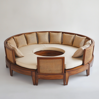 Wabi-sabi style solid wood rattan woven sofa, Nordic modern and simple creative living room home light luxury round sofav - Image 5