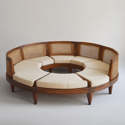 Wabi-sabi style solid wood rattan woven sofa, Nordic modern and simple creative living room home light luxury round sofav - Image 4