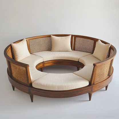 Wabi-sabi style solid wood rattan woven sofa, Nordic modern and simple creative living room home light luxury round sofav - Image 2