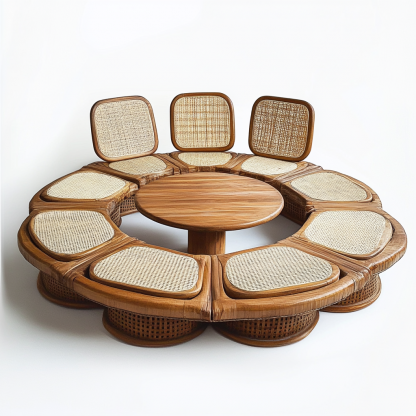 Wabi-sabi style solid wood rattan woven sofa, Nordic modern and simple creative living room home light luxury round sofa - Image 5