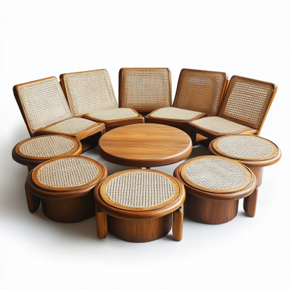 Wabi-sabi style solid wood rattan woven sofa, Nordic modern and simple creative living room home light luxury round sofa - Image 4