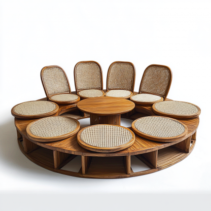 Wabi-sabi style solid wood rattan woven sofa, Nordic modern and simple creative living room home light luxury round sofa - Image 3