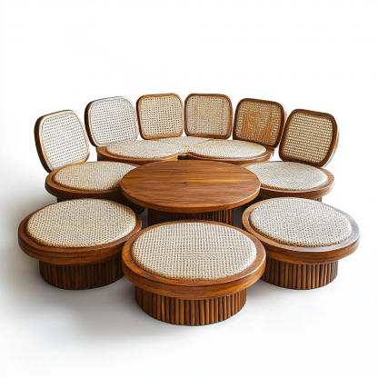 Wabi-sabi style solid wood rattan woven sofa, Nordic modern and simple creative living room home light luxury round sofa - Image 2