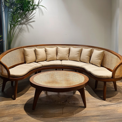 Wabi-sabi style solid wood rattan woven coffee table, Nordic modern and simple creative living room, light luxury round tea table for home use - Image 9