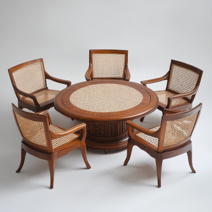 Wabi-sabi style solid wood rattan woven coffee table, Nordic modern and simple creative living room, light luxury round tea table for home use - Image 7