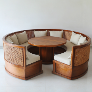 Wabi-sabi style solid wood rattan woven coffee table, Nordic modern and simple creative living room, light luxury round tea table for home use