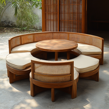 Wabi-sabi style solid wood rattan woven sofa, Nordic modern and simple creative living room round sofa for home use - Image 8