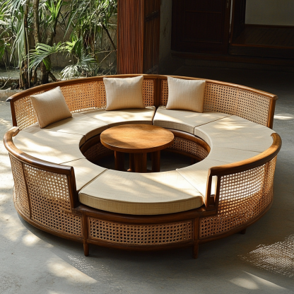 Wabi-sabi style solid wood rattan woven sofa, Nordic modern and simple creative living room round sofa for home use - Image 7