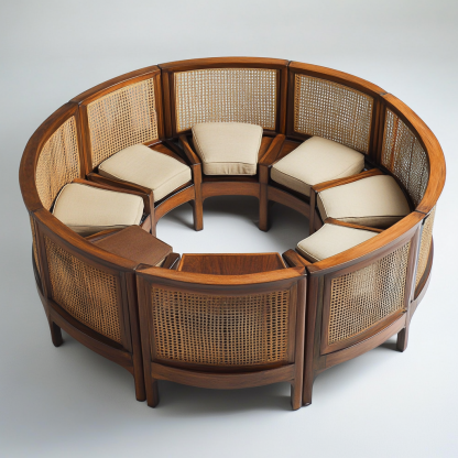 Wabi-sabi style solid wood rattan woven sofa, Nordic modern and simple creative living room home light luxury round sofa