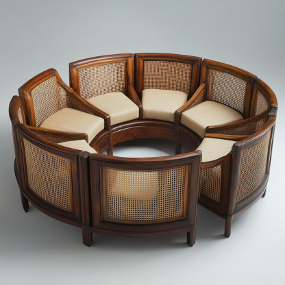 Wabi-sabi style solid wood rattan woven sofa, Nordic modern and simple creative living room home light luxury round sofa - Image 8