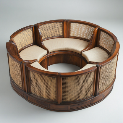 Wabi-sabi style solid wood rattan woven sofa, Nordic modern and simple creative living room home light luxury round sofa - Image 7