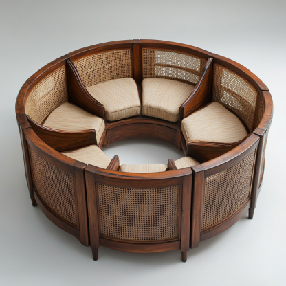 Wabi-sabi style solid wood rattan woven sofa, Nordic modern and simple creative living room home light luxury round sofa - Image 6