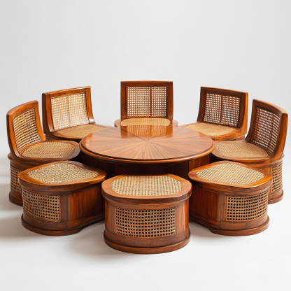 Wabi-sabi style solid wood rattan woven sofa, Nordic modern and simple creative living room home light luxury round sofa - Image 9