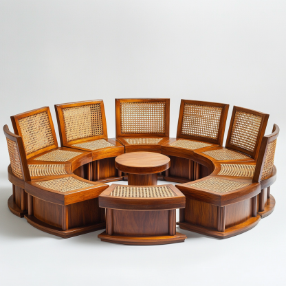 Wabi-sabi style solid wood rattan woven sofa, Nordic modern and simple creative living room home light luxury round sofa - Image 8