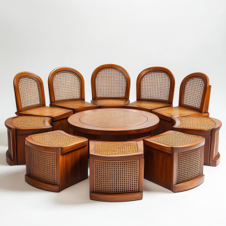 Wabi-sabi style solid wood rattan woven sofa, Nordic modern and simple creative living room home light luxury round sofa