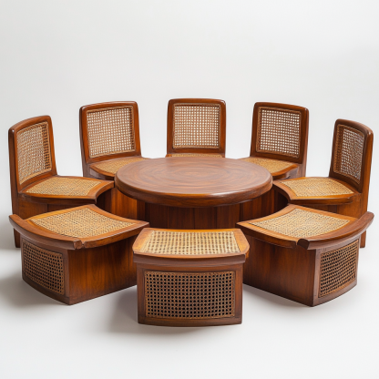 Wabi-sabi style solid wood rattan woven sofa, Nordic modern and simple creative living room home light luxury round sofa - Image 6
