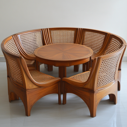 Wabi-sabi style solid wood rattan woven sofa, Nordic modern and simple creative living room home light luxury round sofa - Image 9