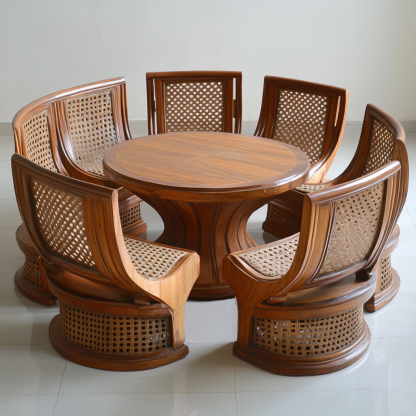Wabi-sabi style solid wood rattan woven sofa, Nordic modern and simple creative living room home light luxury round sofa - Image 8