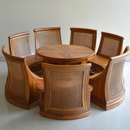 Wabi-sabi style solid wood rattan woven sofa, Nordic modern and simple creative living room home light luxury round sofa - Image 6