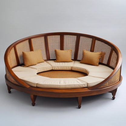 Wabi-sabi style solid wood rattan woven sofa and chair, Nordic modern simple and creative living room round sofa for home use - Image 8