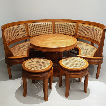 Wabi-sabi style solid wood rattan woven sofa and chair, Nordic modern simple and creative living room round sofa for home use - Image 7