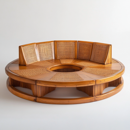 Wabi-sabi style solid wood rattan woven sofa and chair, Nordic modern simple and creative living room round sofa for home use - Image 2