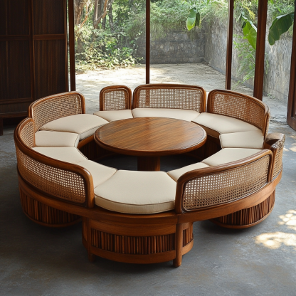 Wabi-sabi style solid wood rattan woven sofa, Nordic modern and simple creative living room round sofa for home use - Image 9