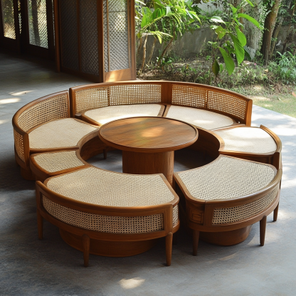 Wabi-sabi style solid wood rattan woven sofa, Nordic modern and simple creative living room round sofa for home use - Image 8