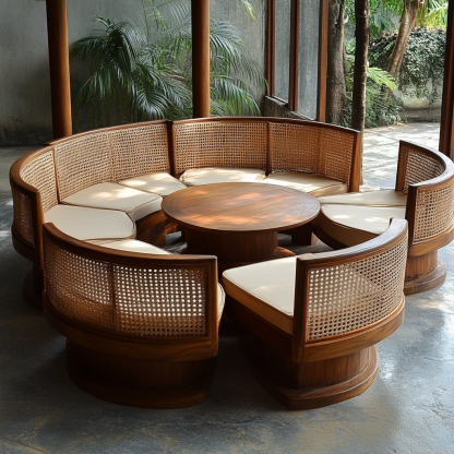 Wabi-sabi style solid wood rattan woven sofa, Nordic modern and simple creative living room round sofa for home use