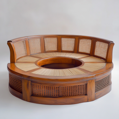 Wabi-sabi style solid wood rattan woven sofa, Nordic modern and simple creative living room home light luxury round sofa - Image 9