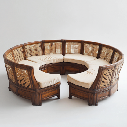Wabi-sabi style solid wood rattan woven sofa, Nordic modern and simple creative living room home light luxury round sofa