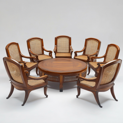 Wabi-sabi style solid wood rattan woven sofa, Nordic modern and simple creative living room home light luxury round sofa - Image 7