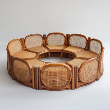 Wabi-sabi style solid wood rattan woven sofa, Nordic modern and simple creative living room home light luxury round sofa - Image 9