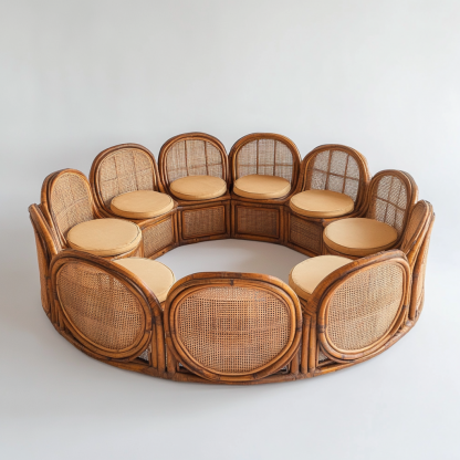 Wabi-sabi style solid wood rattan woven sofa, Nordic modern and simple creative living room home light luxury round sofa - Image 8