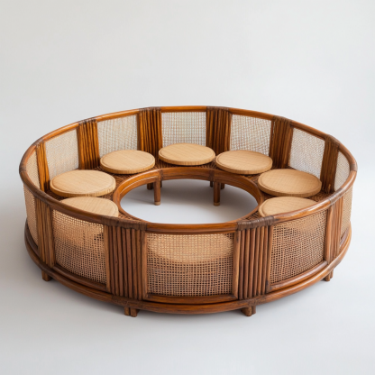 Wabi-sabi style solid wood rattan woven sofa, Nordic modern and simple creative living room home light luxury round sofa - Image 7