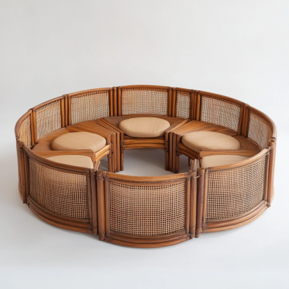 Wabi-sabi style solid wood rattan woven sofa, Nordic modern and simple creative living room home light luxury round sofa - Image 6