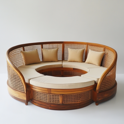 Wabi-sabi style solid wood rattan woven sofa, Nordic modern and simple creative living room home light luxury round sofa - Image 8