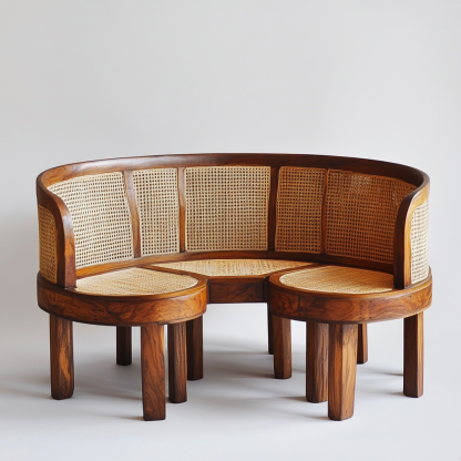 Wabi-sabi style solid wood rattan woven sofa, Nordic modern and simple creative living room home light luxury round sofa - Image 7