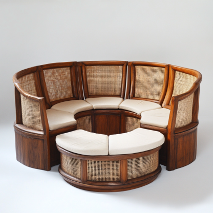 Wabi-sabi style solid wood rattan woven sofa and chair, Nordic modern simple and creative living room round sofa for home use - Image 9
