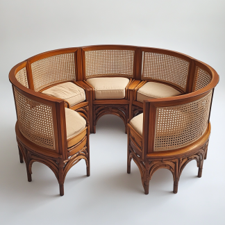 Wabi-sabi style solid wood rattan woven sofa, Nordic modern and simple creative living room home light luxury round sofa