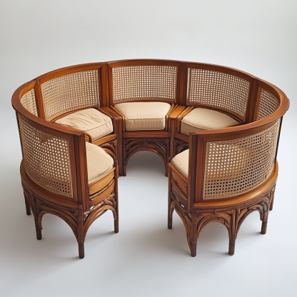 Wabi-sabi style solid wood rattan woven sofa, Nordic modern and simple creative living room home light luxury round sofa