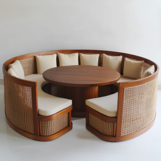 Wabi-sabi style solid wood rattan woven sofa, Nordic modern and simple creative living room home light luxury round sofa